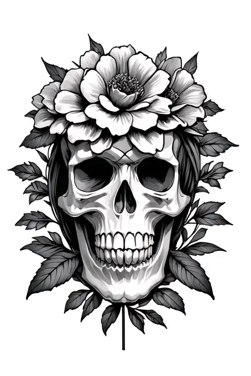 skulls, flowers, virgo symbol tattoo design idea