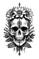 skulls, flowers, virgo symbol tattoo design idea