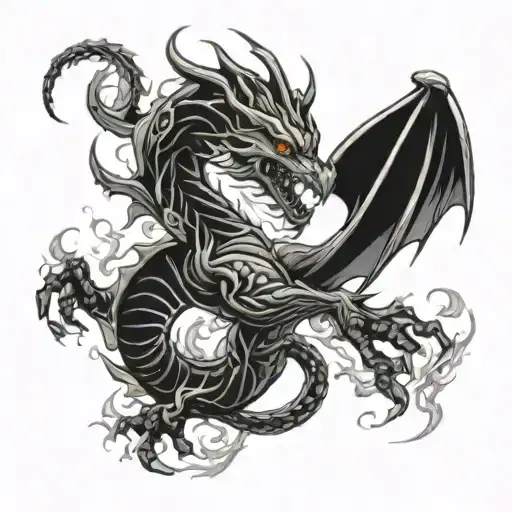 dragon made from fire flames tattoo design idea