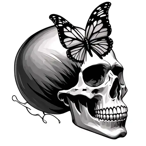 skull with butterfly on head tattoo design idea