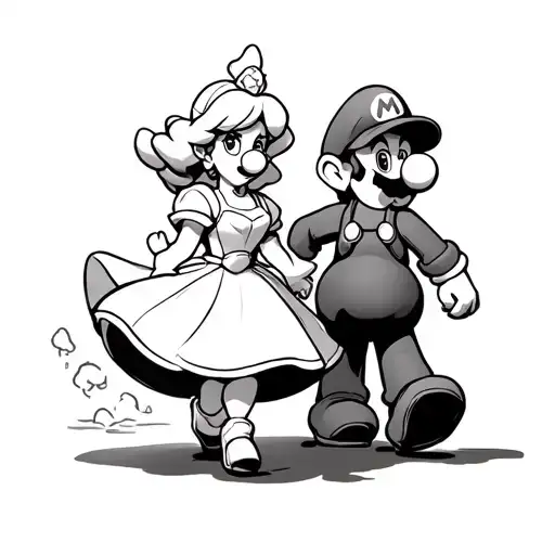 princess peach walking away after killing mario and luigi tattoo design idea