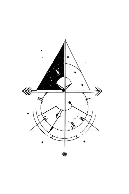 half compass and half clock geometric triangles and circles arrow tattoo design idea
