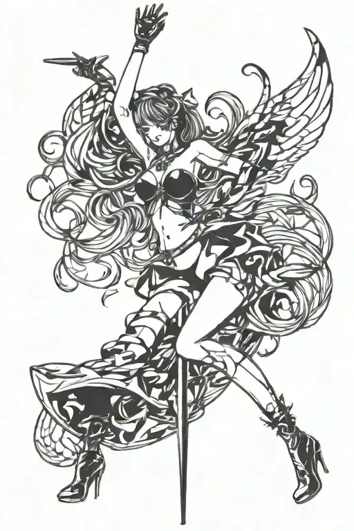 girl on a stripper silhouette dancing tattoo design idea