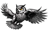 evil owl flying tattoo design idea