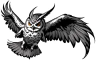 evil owl flying tattoo design idea