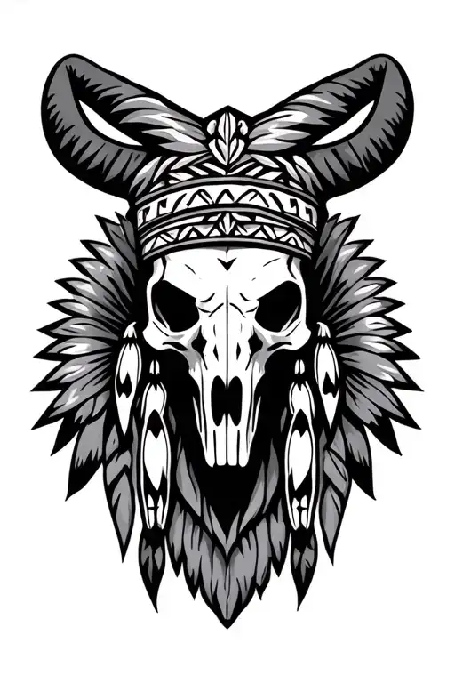 Native American skull and bull skull totem pole  tattoo design idea