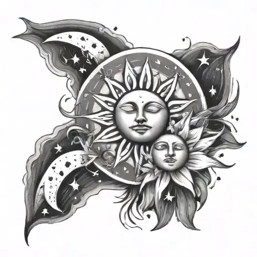 sun, moon, and stars on a beach tattoo design idea