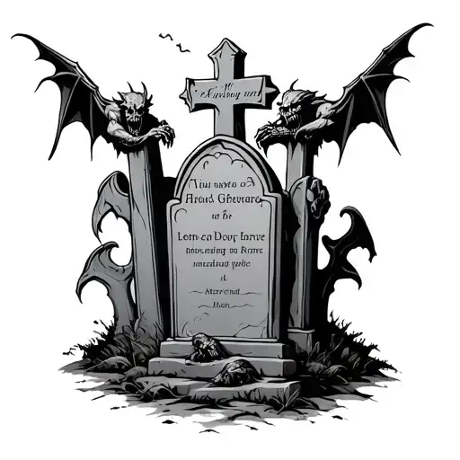 demonic graveyard with tombstones and gargoyles for back piece tattoo design idea