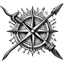 bow and arrow, compass, cross tattoo design idea