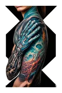bionic cyborg arm tattoo design idea