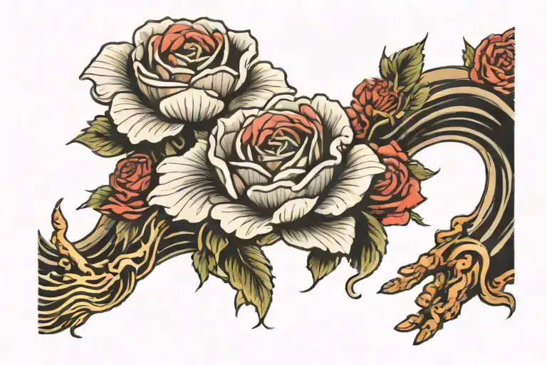 Roses, hands reaching for the neck, ripples of water tattoo design idea