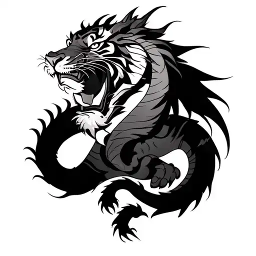 a dragon and a tiger intertwined  tattoo design idea