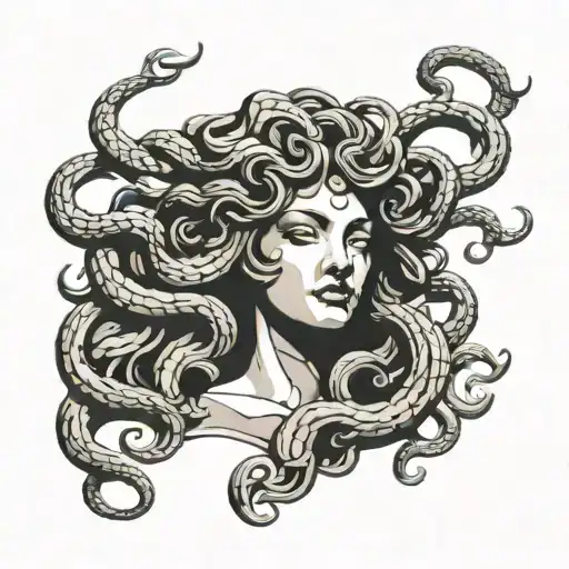 ancient medusa head beautiful woman tattoo design idea