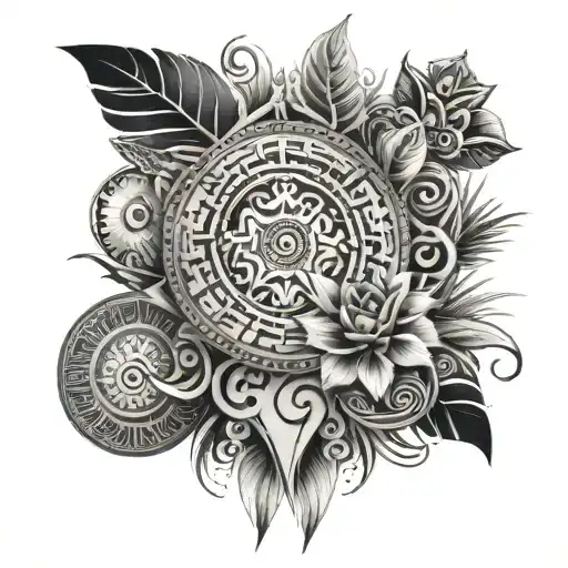 Fiji and Maori and India culture sleeve tattoo design idea