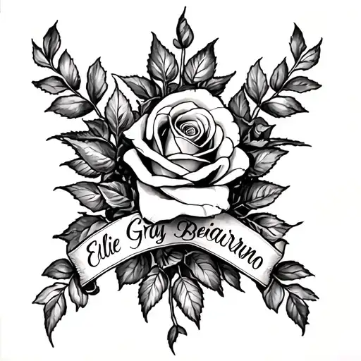 "Ellie Gray Bejarano" "Ellie Gray Bejarano" Rose Banner tattoo design idea