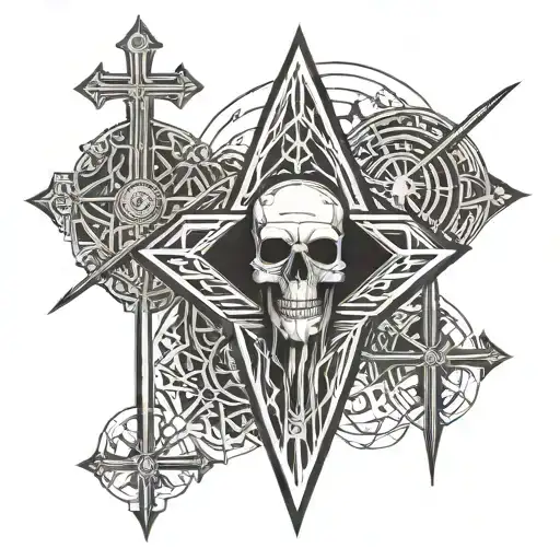 Three crosses, grim reaper, all seeing eye  tattoo design idea