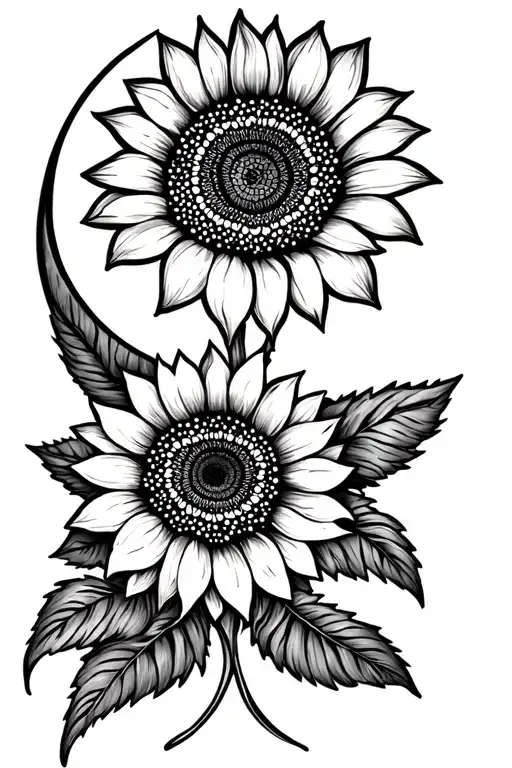 sunflower and moon with henna inspired patterns tattoo design idea
