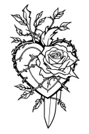 dagger through heart with a rose wrapped with barb wire  tattoo design idea