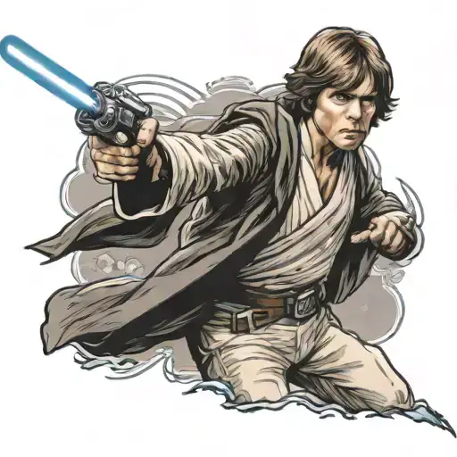 Luke Skywalker wielding a lightsaber tattoo design idea