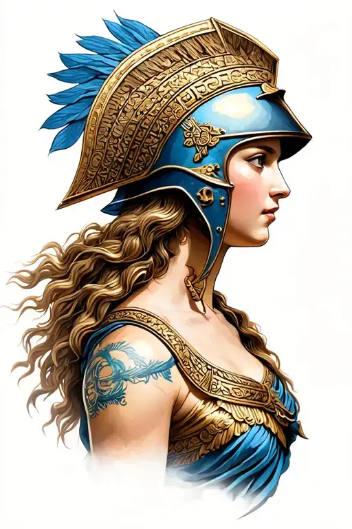 athena greek goddess with helmet tattoo design idea