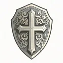 cross inside shield engraved tattoo design idea