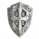 cross inside shield engraved tattoo design idea