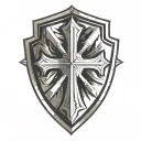 cross inside shield engraved tattoo design idea