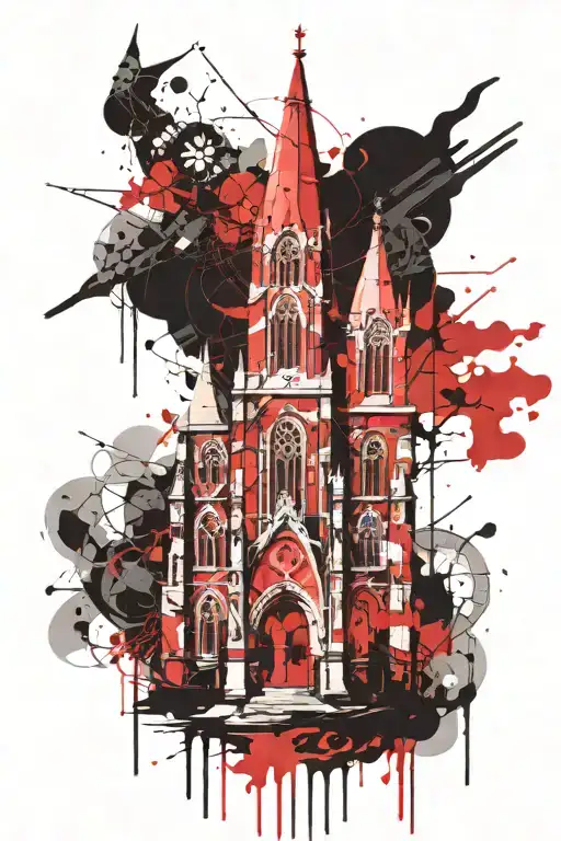 gothic church towers with background filler tattoo design idea