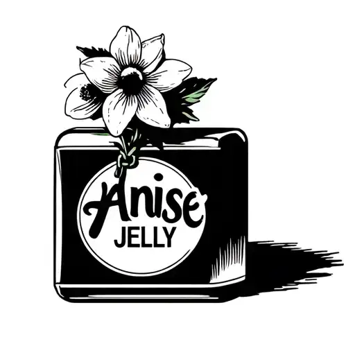 a medicine package with the words anise jelly and a narcissus flower in the middle of the box, the box is hanging on a s tattoo design idea