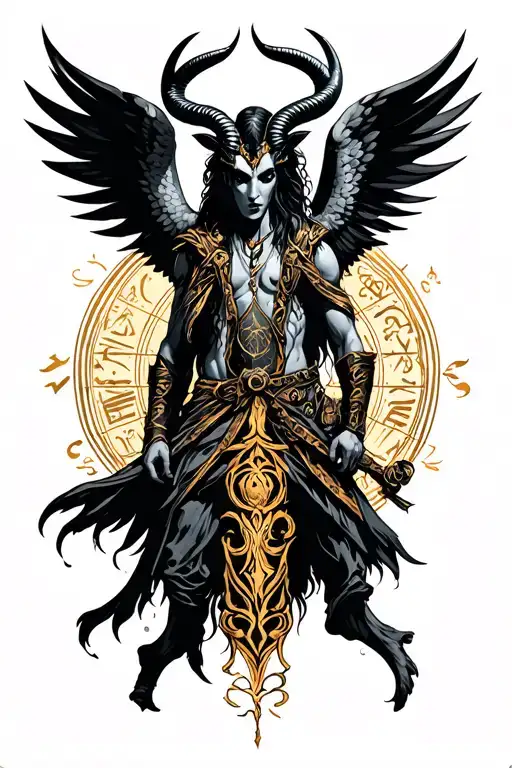 arcangel uriel with capricorn zodiac sign tattoo design idea