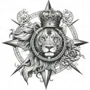 crown lion 3rd eye compass rose surrounded tattoo design idea