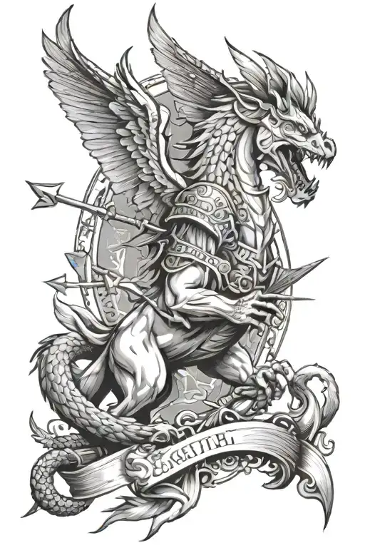 12-07-77, Sagittarius, 3 arrows, hawk wings and dragon tattoo design idea