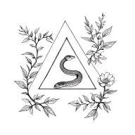 snake triangle flowers and plant branches tattoo design idea