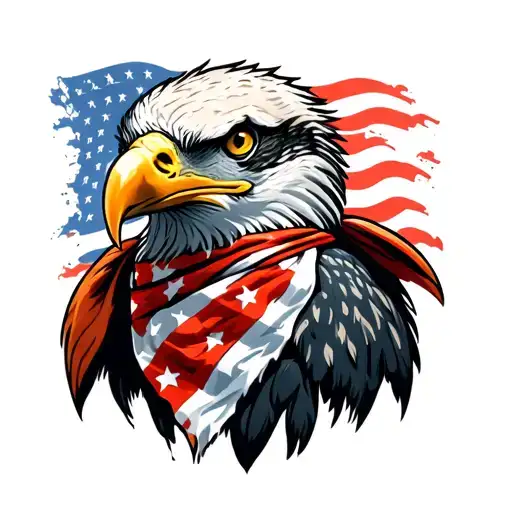 Bald Eagle wearing an American Flag bandana. tattoo design idea