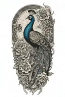 Peacock, Rose, World Map, Upper Arm tattoo design idea