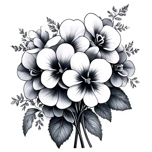 violets flower bouquet, lesbians tattoo design idea