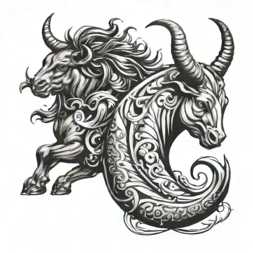 Aquarius & taurus zodiac sign tattoo design idea