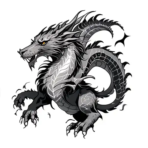 Constellation leo and a Dragon tattoo chaotic  tattoo design idea