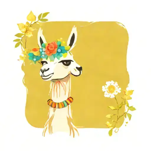 colorful llama with flower crown knitting a blanket tattoo design idea