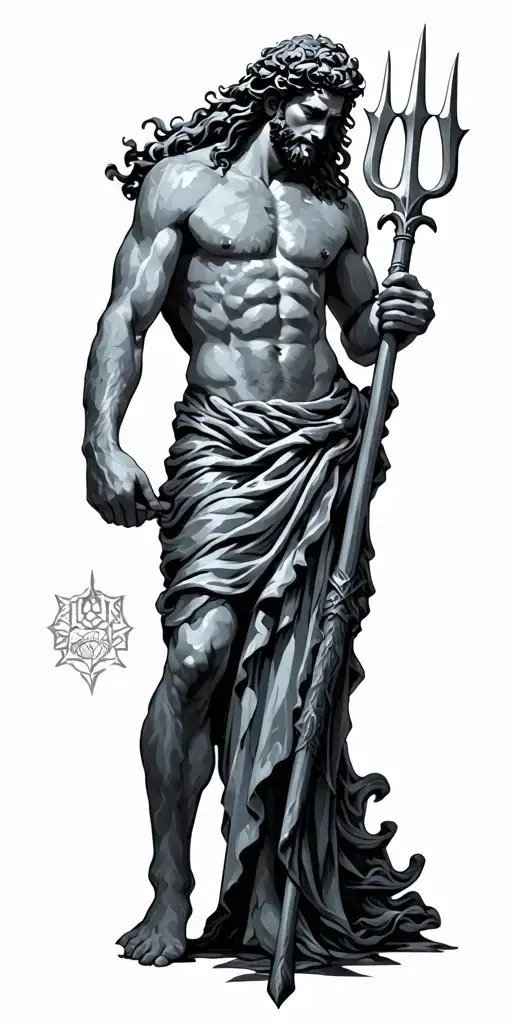 poseidon holding the trident incorporated tattoo design idea