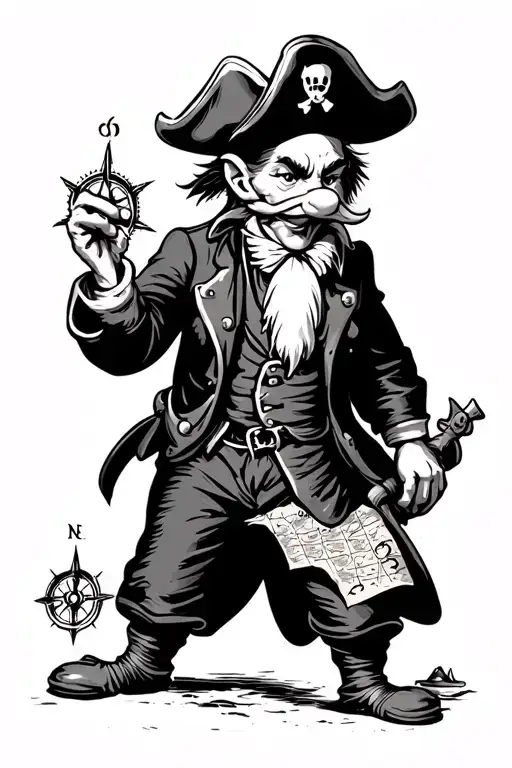 Uncle Scrooge as a pirate with compass and treasure map tattoo design idea