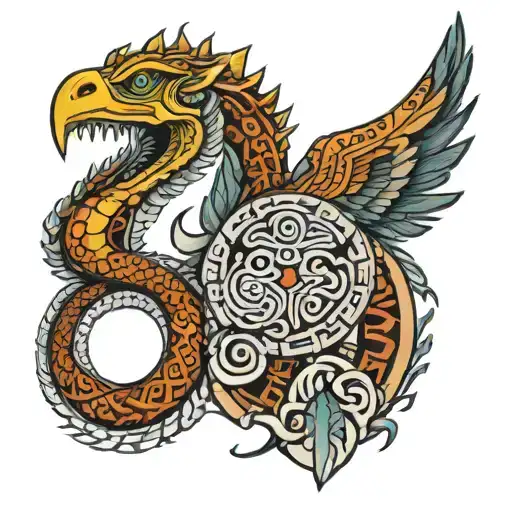 Make a tattoo inspired from mayan and aztec culture of the feathert  serpent kukulkan  tattoo design idea