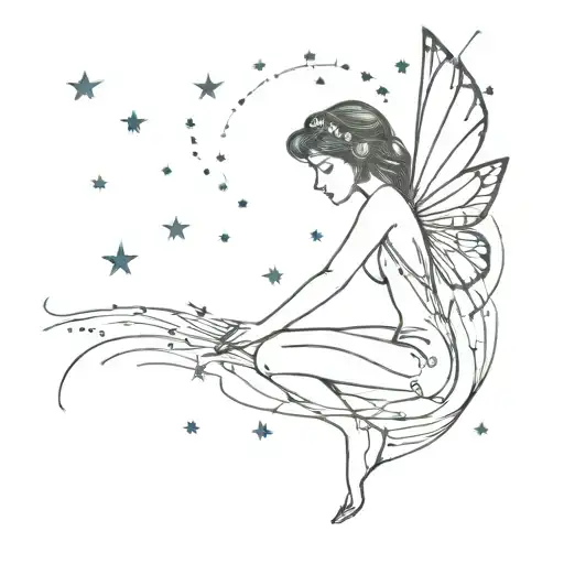 Fairy with wings made of stars flying through a starry sky tattoo design idea