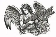 angel with scale and gun tattoo design idea