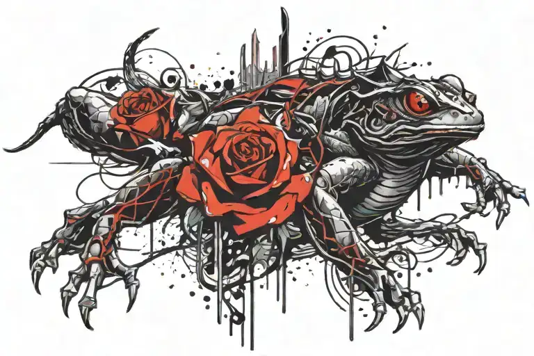 Monster Rose samurai open mouth with frog tattoo design idea