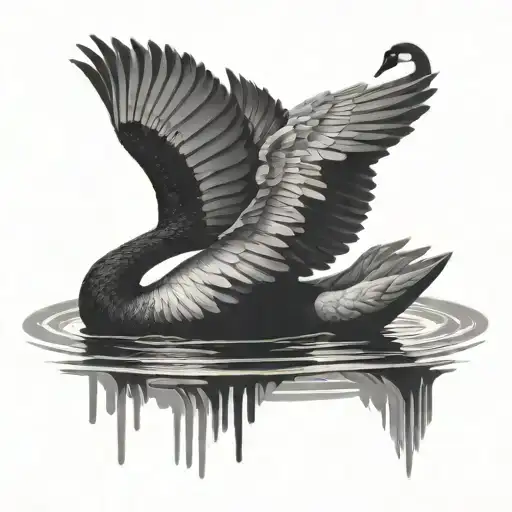black swan floating on water that turns into piano keys tattoo design idea