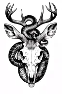 stag skull with rattlesnake in antlers tattoo design idea