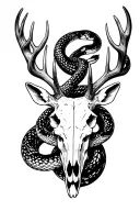 stag skull with rattlesnake in antlers tattoo design idea
