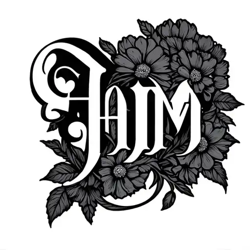 "HIM" Joseph with nice fancy font and nice vines and flowers tattoo design idea