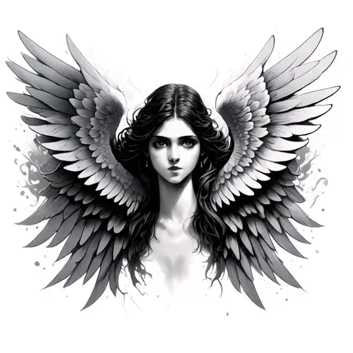 6 wing seraphim angel symmetrical eyes tattoo design idea